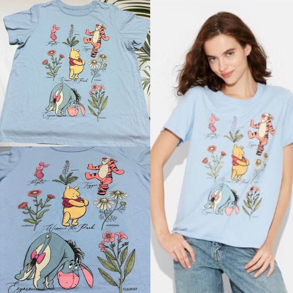 Winnie the Pooh Eeyore Tigger Floral Graphic T-Shirt L